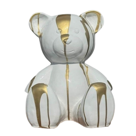 Statue Ours Prestige Sculpture - 35cm - Coulure Blanc Dorée