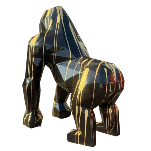 Statue Gorille Origami Prestige Sculpture - 140cm - Coulure Dorée Noir