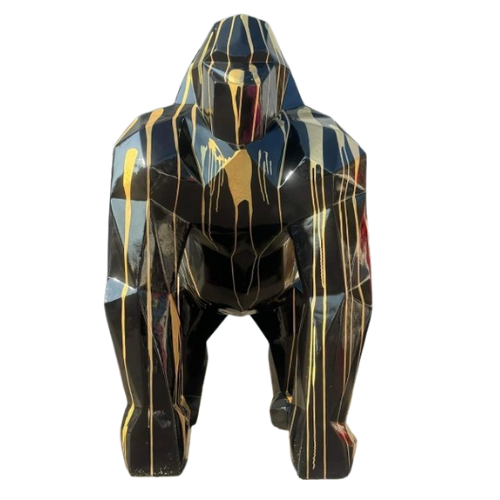 Statue Gorille Origami Prestige Sculpture - 140cm - Coulure Dorée Noir
