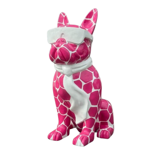 Statue Chien Bouledogue Francais Prestige Sculpture - 60cm - Ecaille Rose