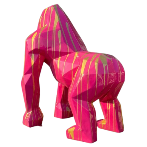 Statue Gorille Origami Prestige Sculpture - 140cm - Rose Coulure Or