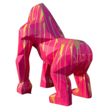 Statue Gorille Origami Prestige Sculpture - 140cm - Rose Coulure Or