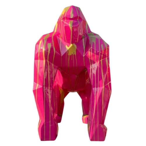 Statue Gorille Origami Prestige Sculpture - 140cm - Rose Coulure Or