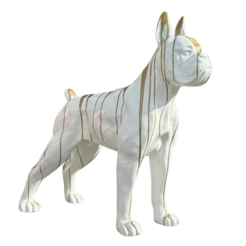 Statue Chien Boxer Prestige Sculpture - 110cm - Coulure Dorée Bis