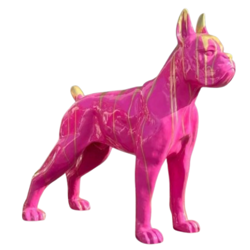 Statue Chien Boxer Prestige Sculpture - 110cm - Coulure Rose