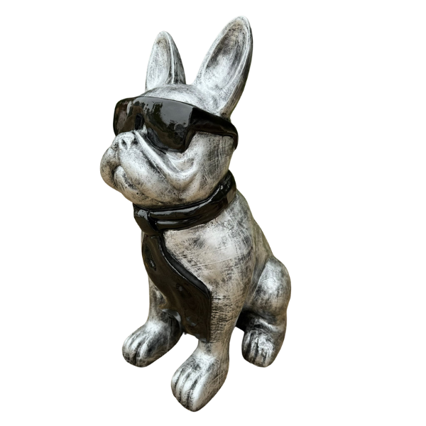 Statue Chien Bouledogue Francais Prestige Sculpture - 35cm - Argent