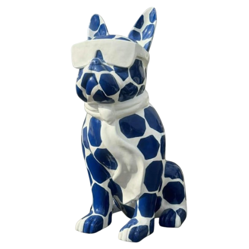 Statue Chien Bouledogue Francais Prestige Sculpture - 60cm - Ecaille Bleue