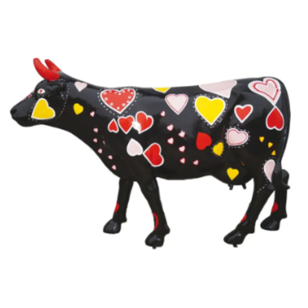Statue Vache Prestige Sculpture - 225cm - Coeur Noir