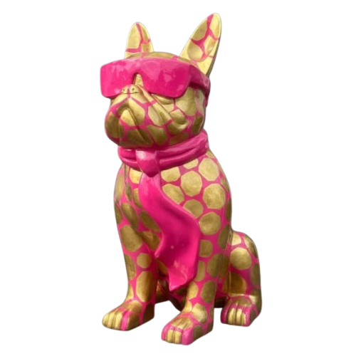 Statue Chien Bouledogue Francais Prestige Sculpture - 35cm - Ecaille Dorée