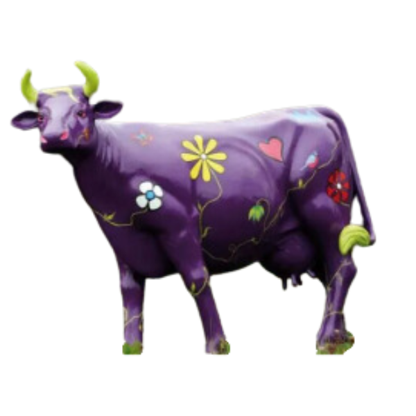 Statue Vache Prestige Sculpture - 225cm - Violet Fleuri