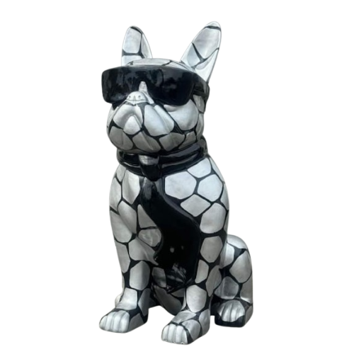 Statue Chien Bouledogue Francais Prestige Sculpture - 80cm - Ecaille Argentée