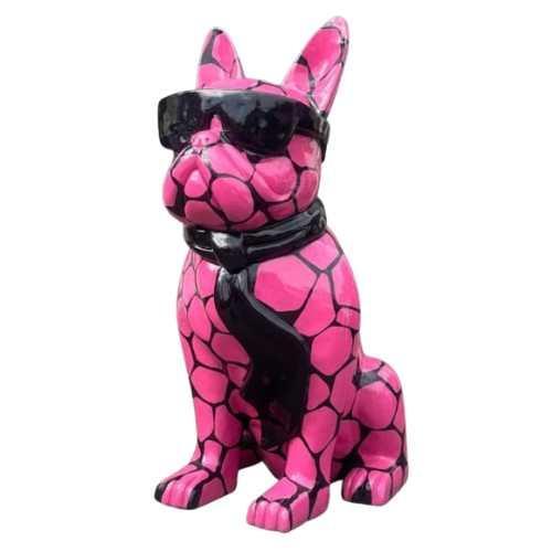 Statue Chien Bouledogue Francais Prestige Sculpture - 120cm - Ecaille Rose Bis