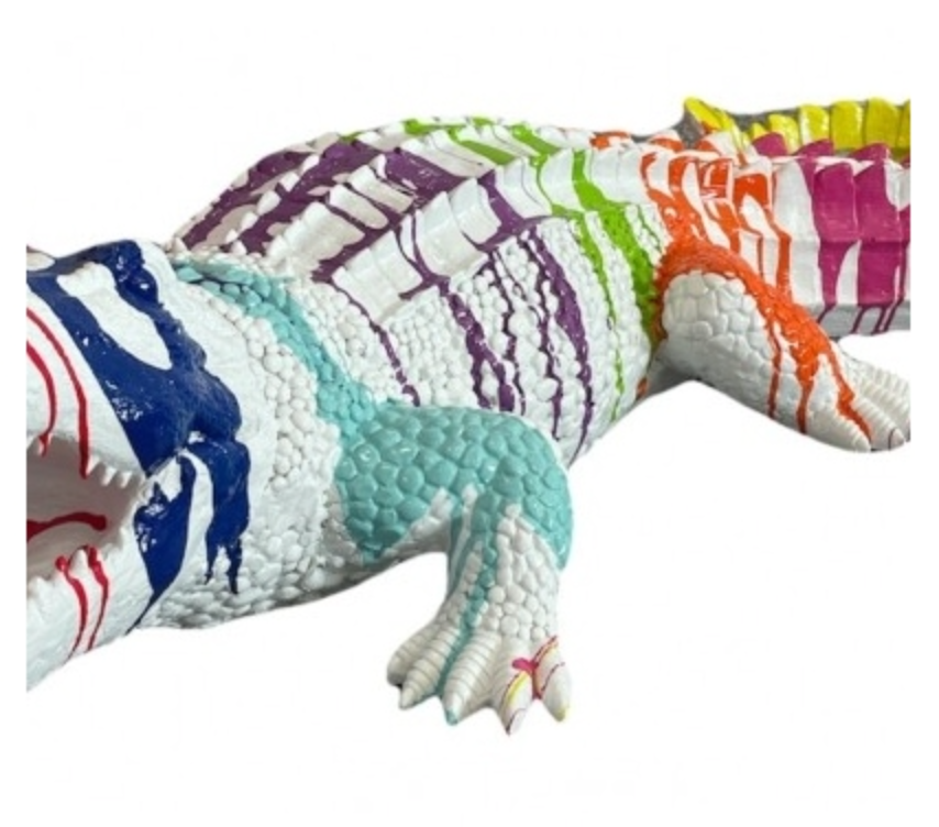 Statue Crocodile Prestige Sculpture - 120cm - Multi Coulure Blanc