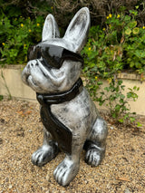 Statue Chien Bouledogue Francais Prestige Sculpture - 120cm - Argent