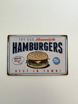 PLAQUE MÉTAL HAMBURGER 30X20 CM - PLAQUE DECORATIVE