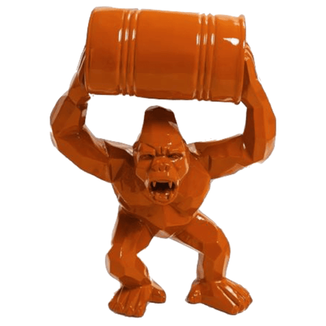 Statue Gorille Baril Origami Animaux Resine - 95cm - Orange - ANIMAUX-RESINE.FR